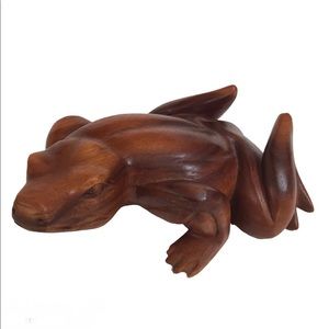 Vintage Carved Wood Frog Sculpture Figure Minimalist